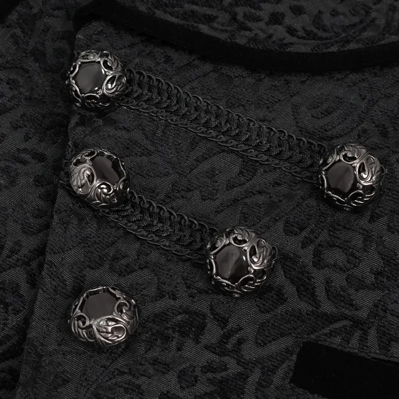 Male Black Jacquard Waistcoat / Men's Waistcoats with Patterned Metal Buttons and Belt on Back