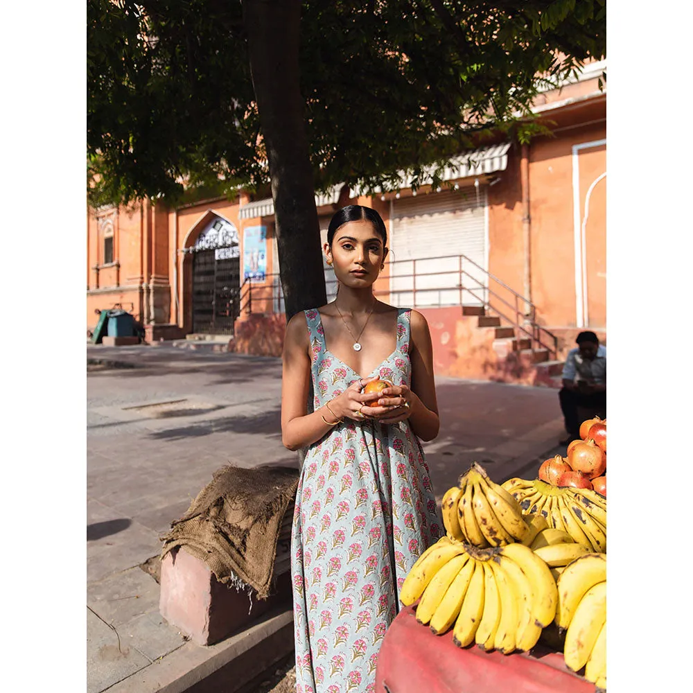 MARCHE Truly Tropical Grey Printed Cotton Draped Jumpsuit
