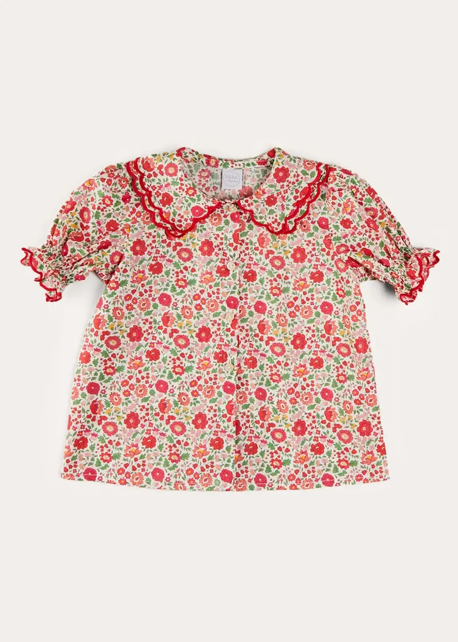 Margot Floral Short Sleeve Blouse in Red Made with Liberty Fabric (18m-12yrs)