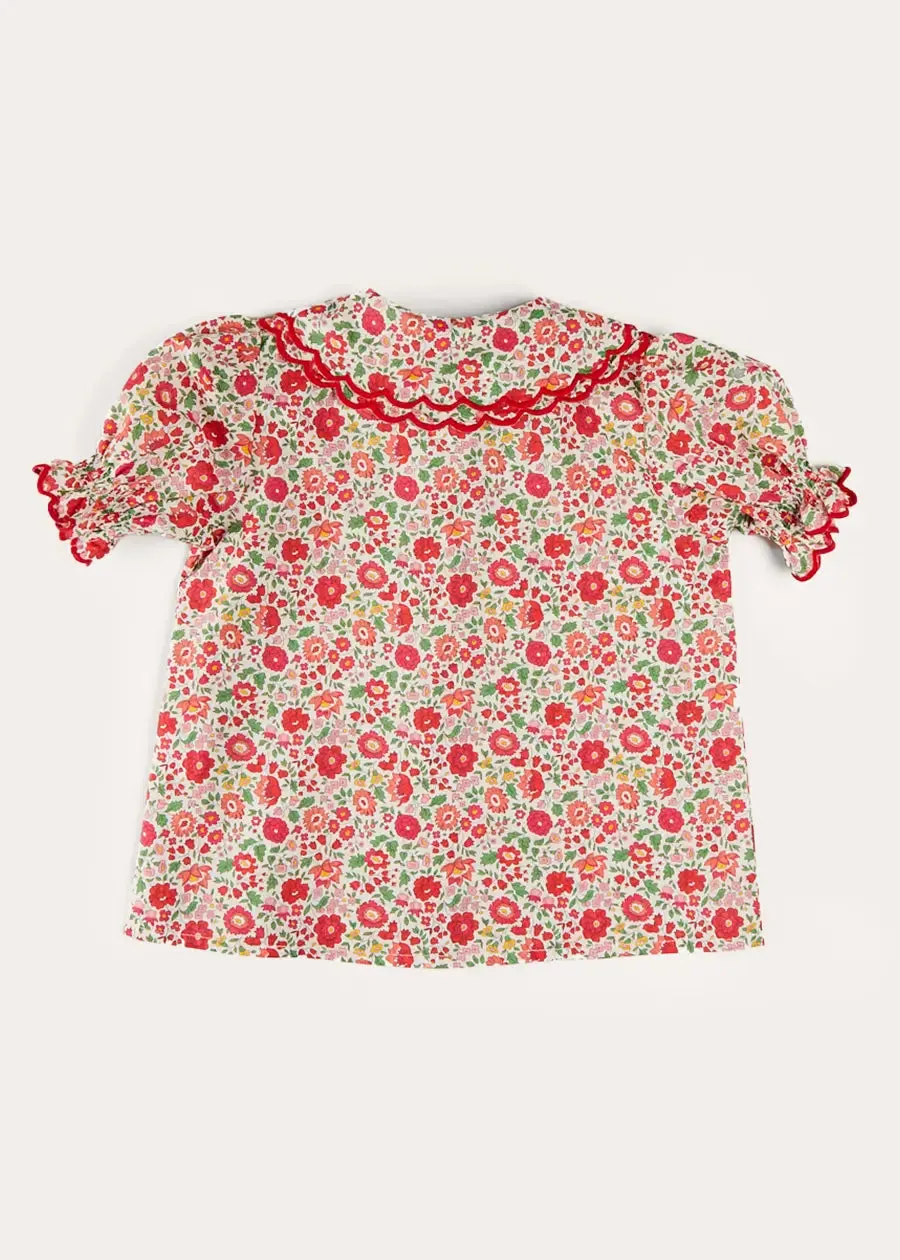 Margot Floral Short Sleeve Blouse in Red Made with Liberty Fabric (18m-12yrs)
