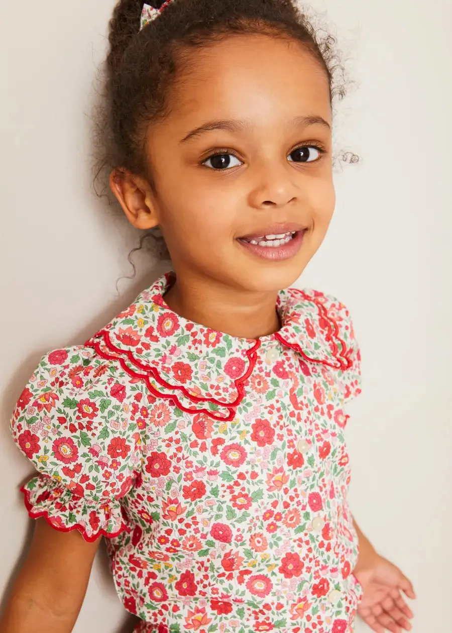 Margot Floral Short Sleeve Blouse in Red Made with Liberty Fabric (18m-12yrs)