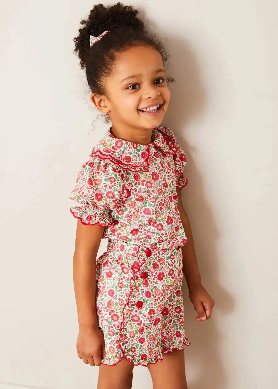 Margot Floral Short Sleeve Blouse in Red Made with Liberty Fabric (18m-12yrs)