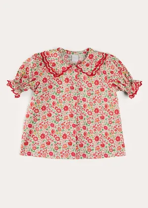 Margot Floral Short Sleeve Blouse in Red Made with Liberty Fabric (18m-12yrs)