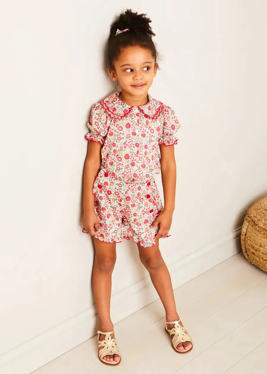 Margot Floral Short Sleeve Blouse in Red Made with Liberty Fabric (18m-12yrs)