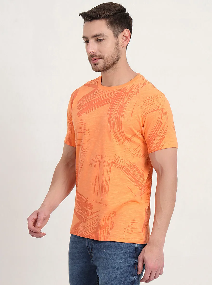 Melon Orange Printed Slim Fit T-Shirt | JadeBlue