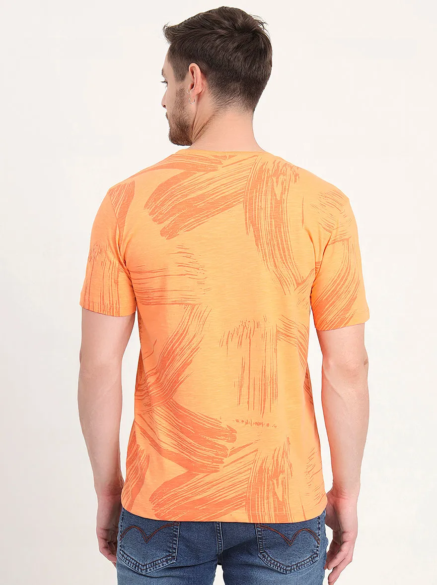 Melon Orange Printed Slim Fit T-Shirt | JadeBlue