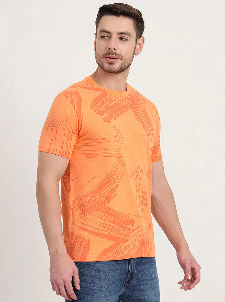Melon Orange Printed Slim Fit T-Shirt | JadeBlue