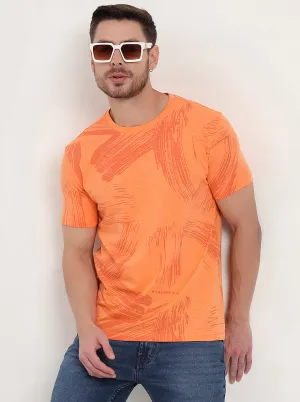 Melon Orange Printed Slim Fit T-Shirt | JadeBlue
