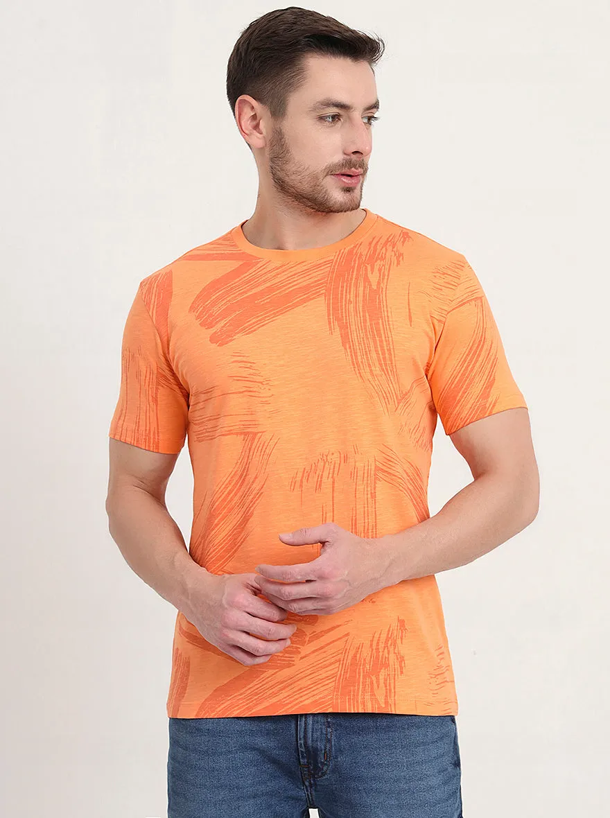 Melon Orange Printed Slim Fit T-Shirt | JadeBlue