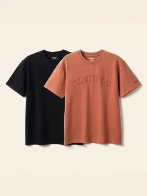 Mens Embroidered Logo T-Shirt  260gsm Relaxed Fit Tee in Orange & Black
