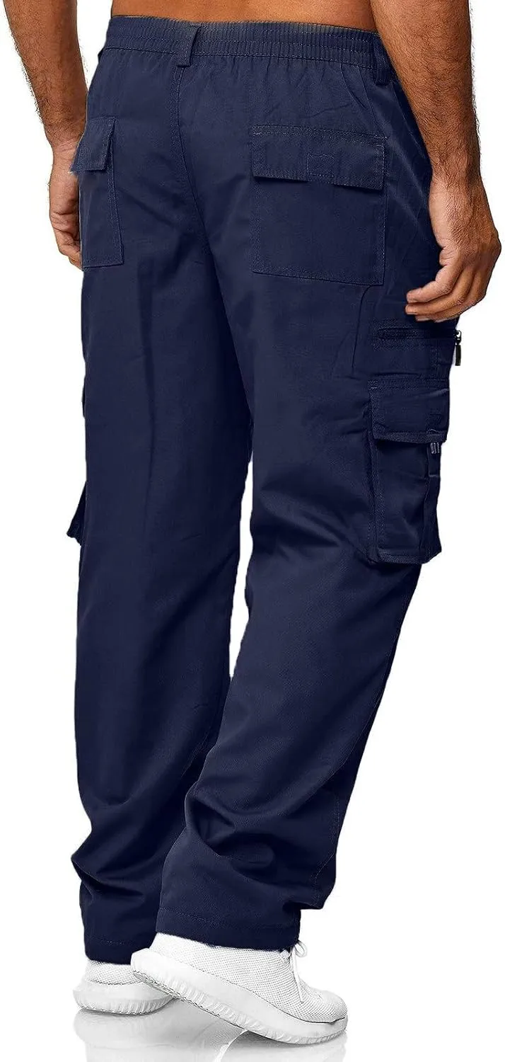 Mens Pants Casual Relaxed Fit Outdoor Cargo Pants Tactical Pants Hiking Drawstring Joggers Pants Multi Pockets