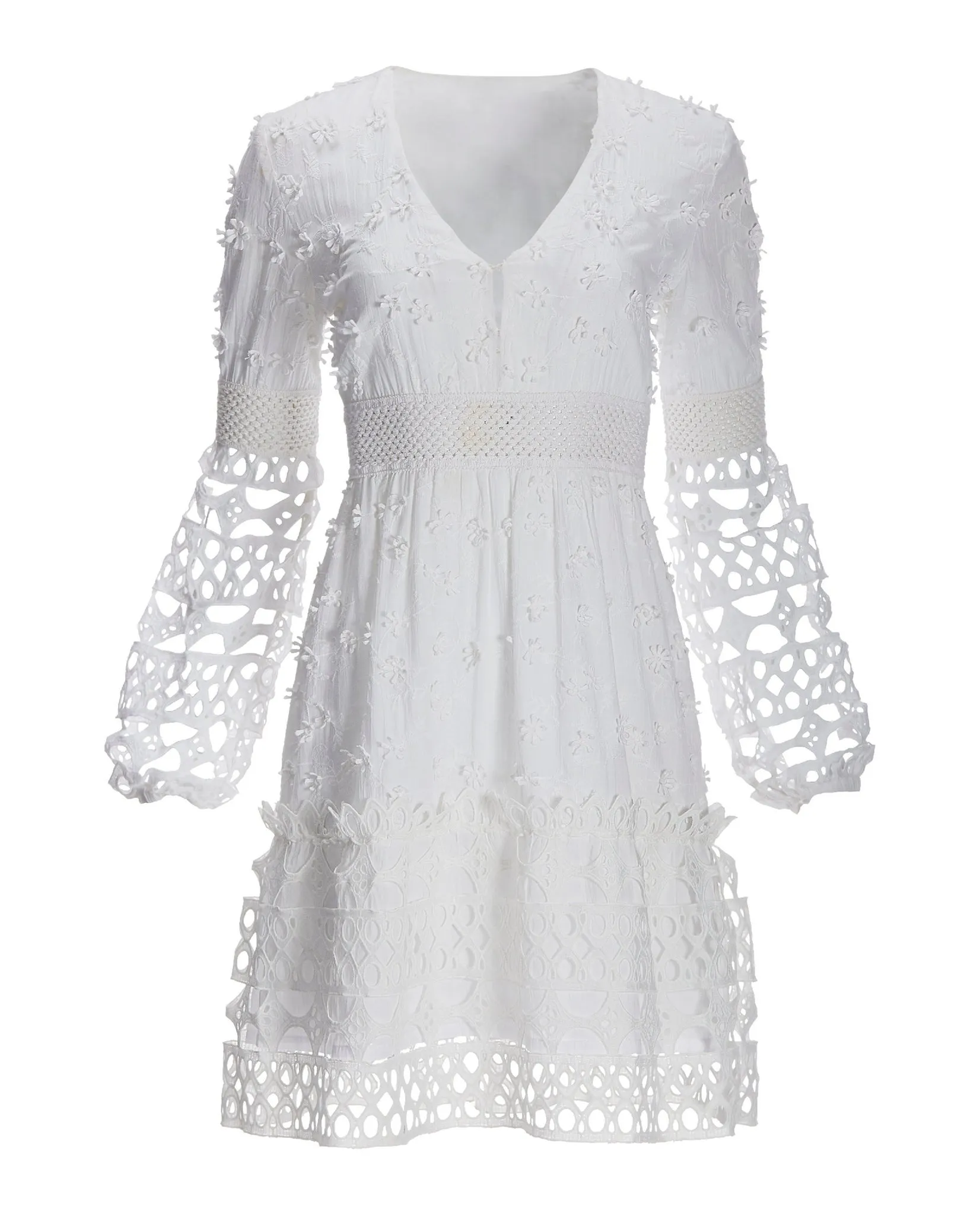 Mixed Media Short Dress White