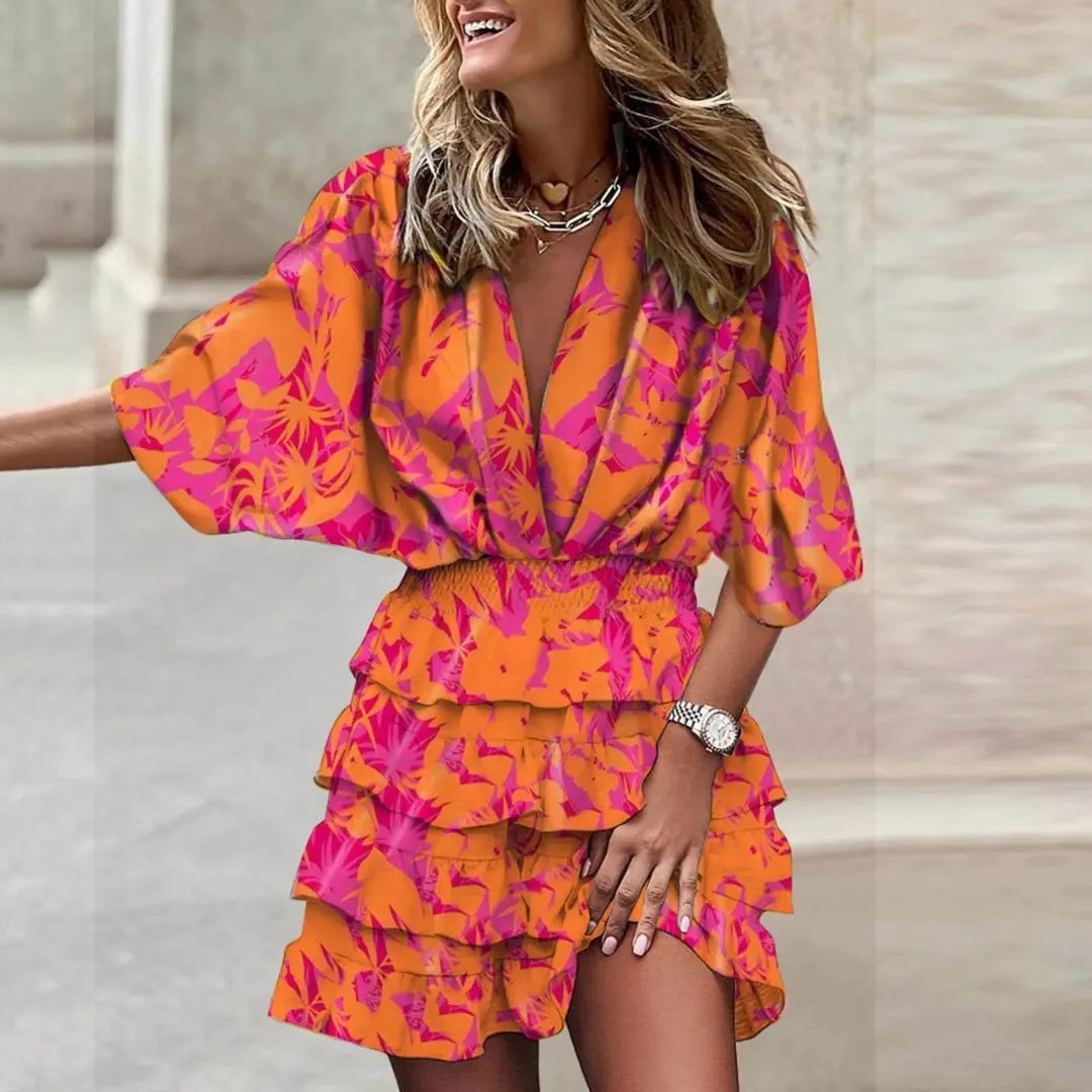Mona - Luxurious Vibrant Mini Ruffle Dress