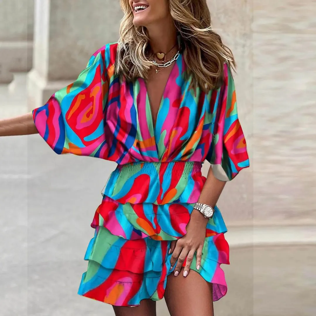 Mona - Luxurious Vibrant Mini Ruffle Dress