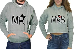 Mr. & Mrs. Couple Matching Pullover Hoodie for Men, Crop Top Hoodie for Women – Sold Separately