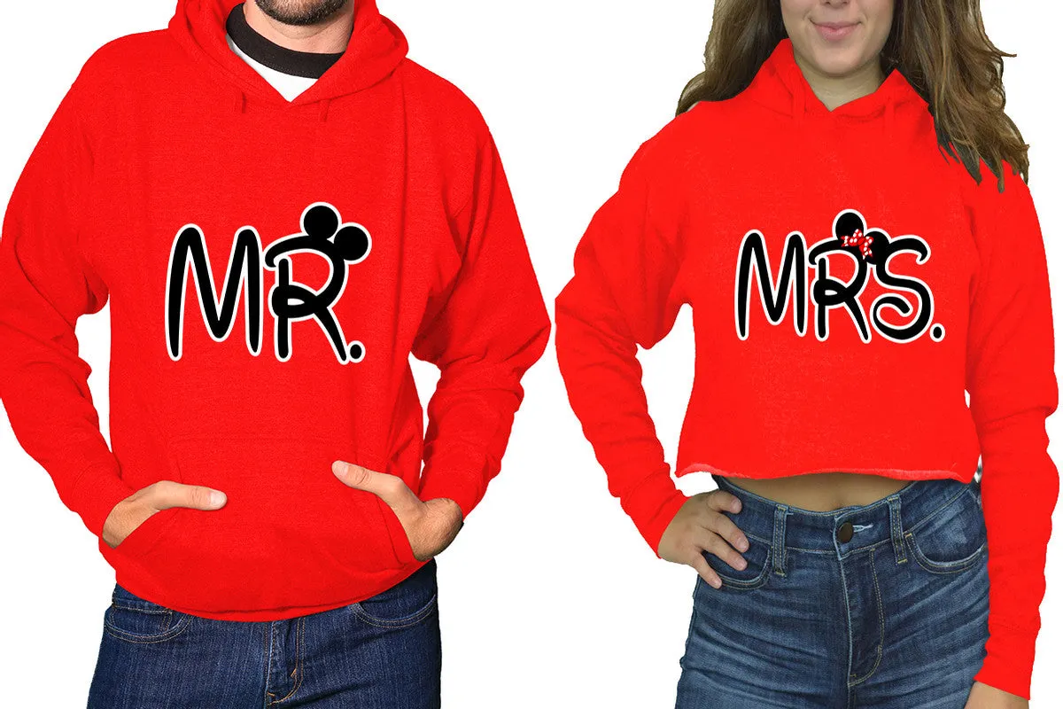 Mr. & Mrs. Couple Matching Pullover Hoodie for Men, Crop Top Hoodie for Women – Sold Separately