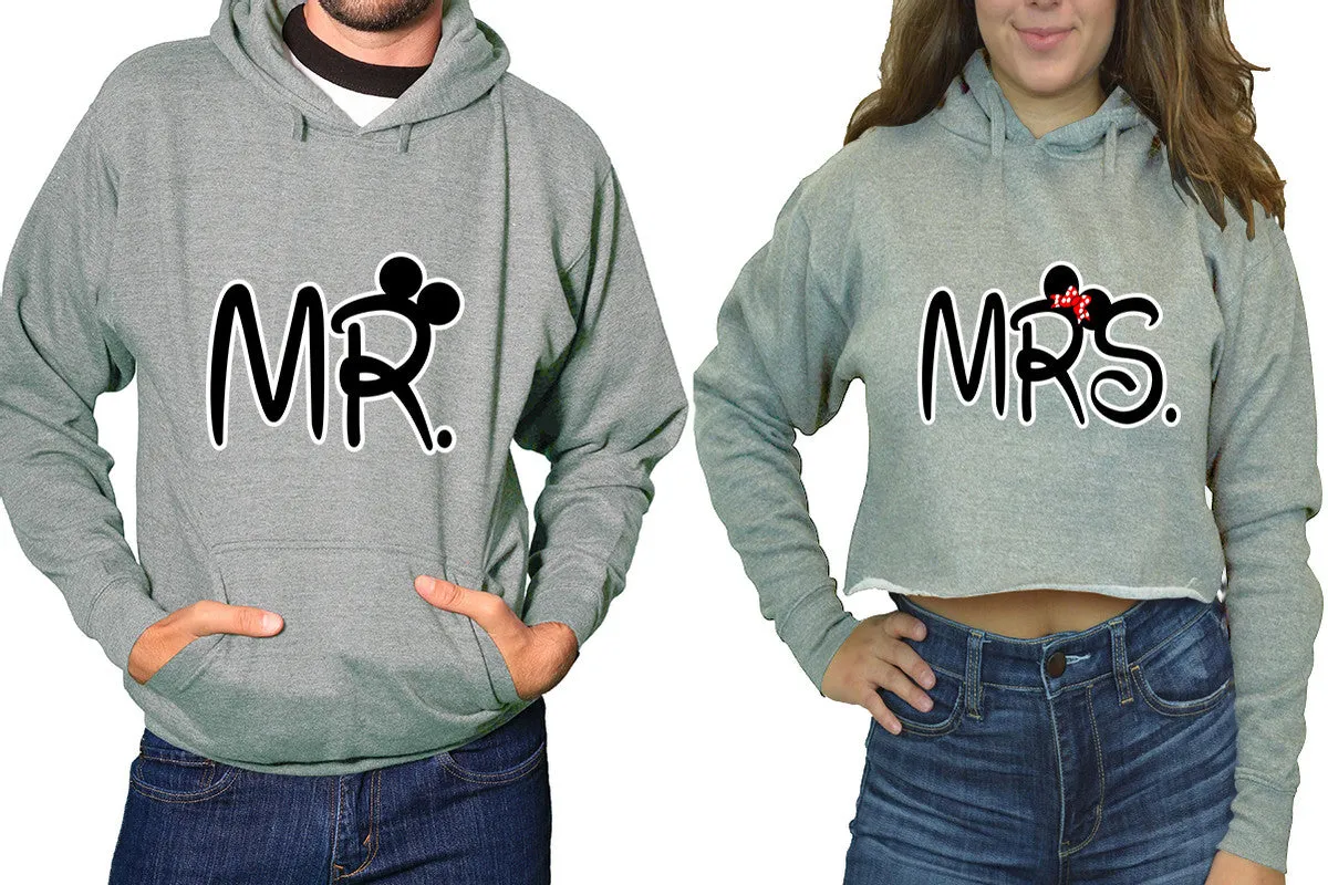 Mr. & Mrs. Couple Matching Pullover Hoodie for Men, Crop Top Hoodie for Women – Sold Separately