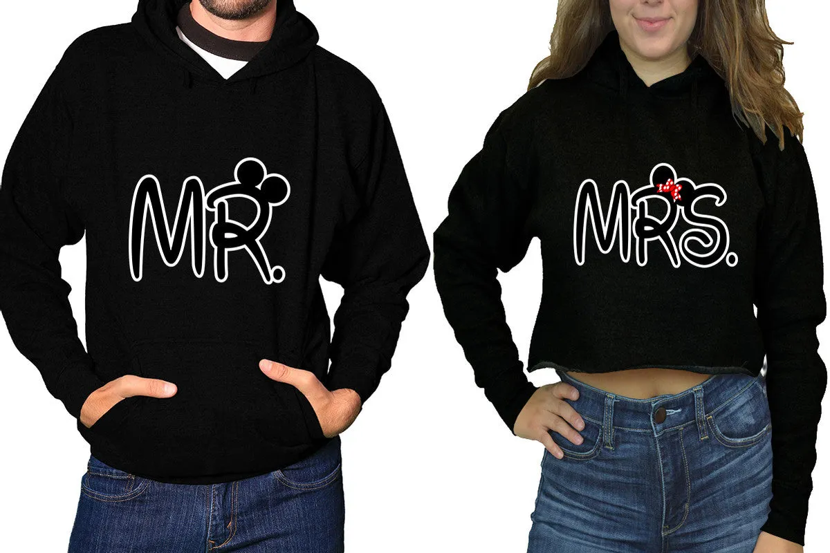 Mr. & Mrs. Couple Matching Pullover Hoodie for Men, Crop Top Hoodie for Women – Sold Separately