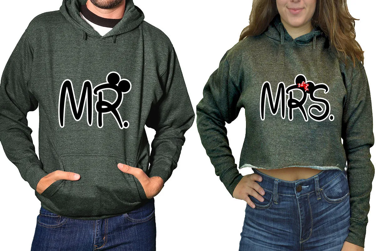 Mr. & Mrs. Couple Matching Pullover Hoodie for Men, Crop Top Hoodie for Women – Sold Separately