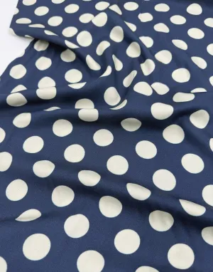 Navy & Ivory Polka Dot Viscose Fabric