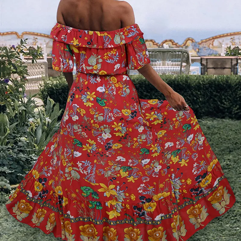 Off Shoulder Print Flapper Boho Dress
