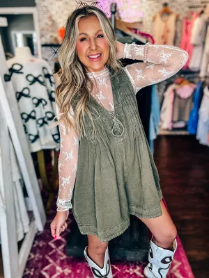 Olive Washed Denim Romper