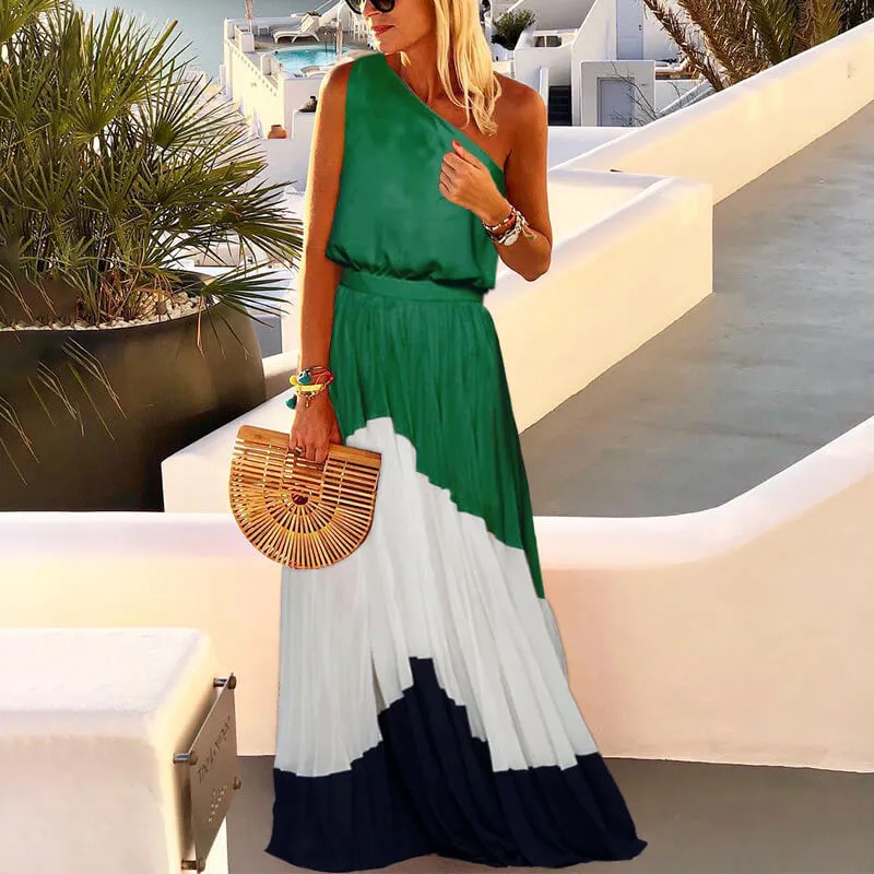 One Shoulder Pleated Dress