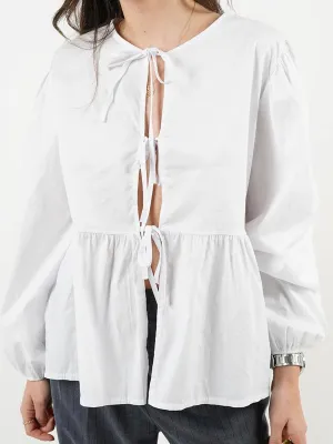 Open Tie-Front Long Sleeve Blouse