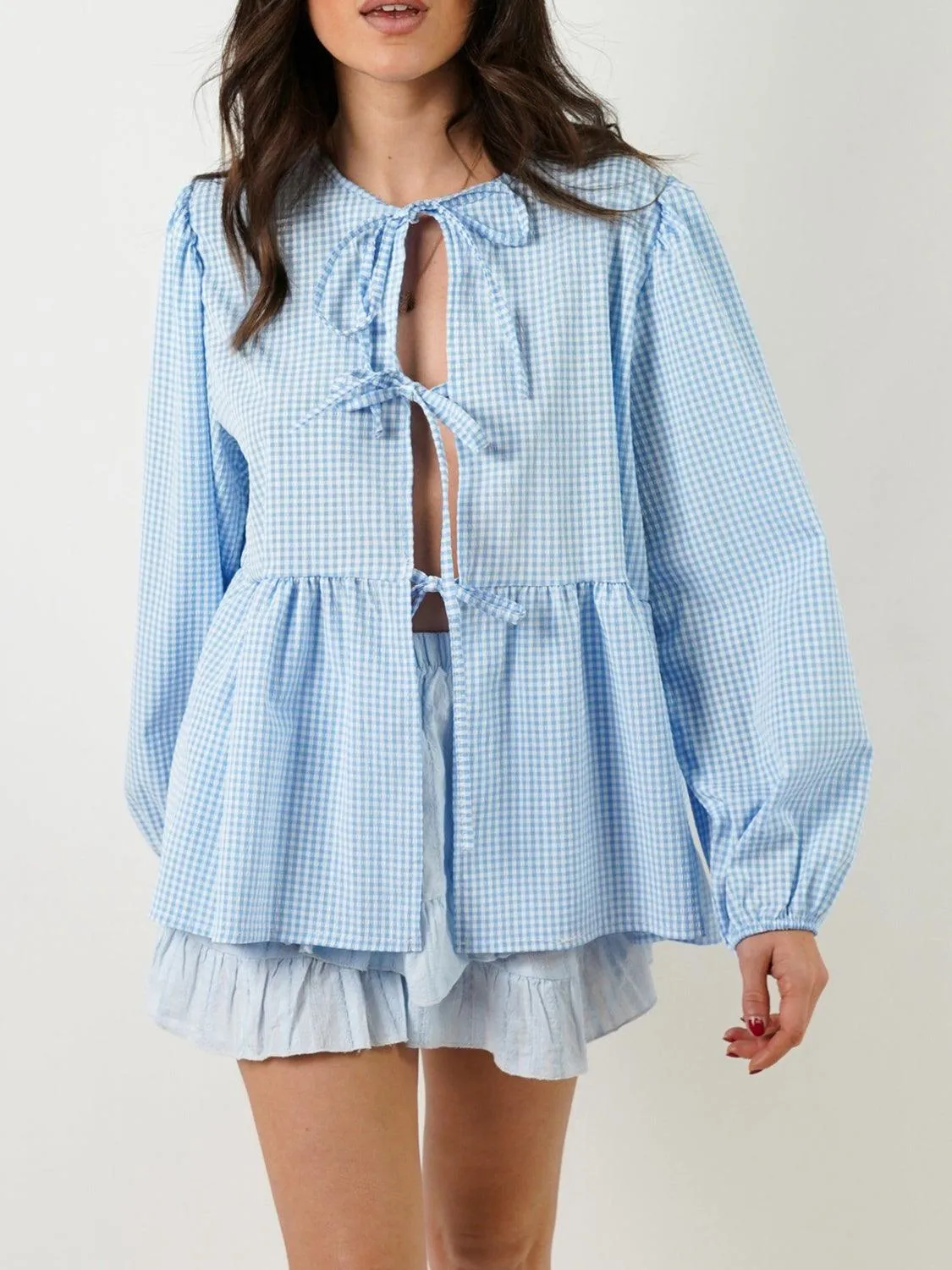 Open Tie-Front Long Sleeve Blouse