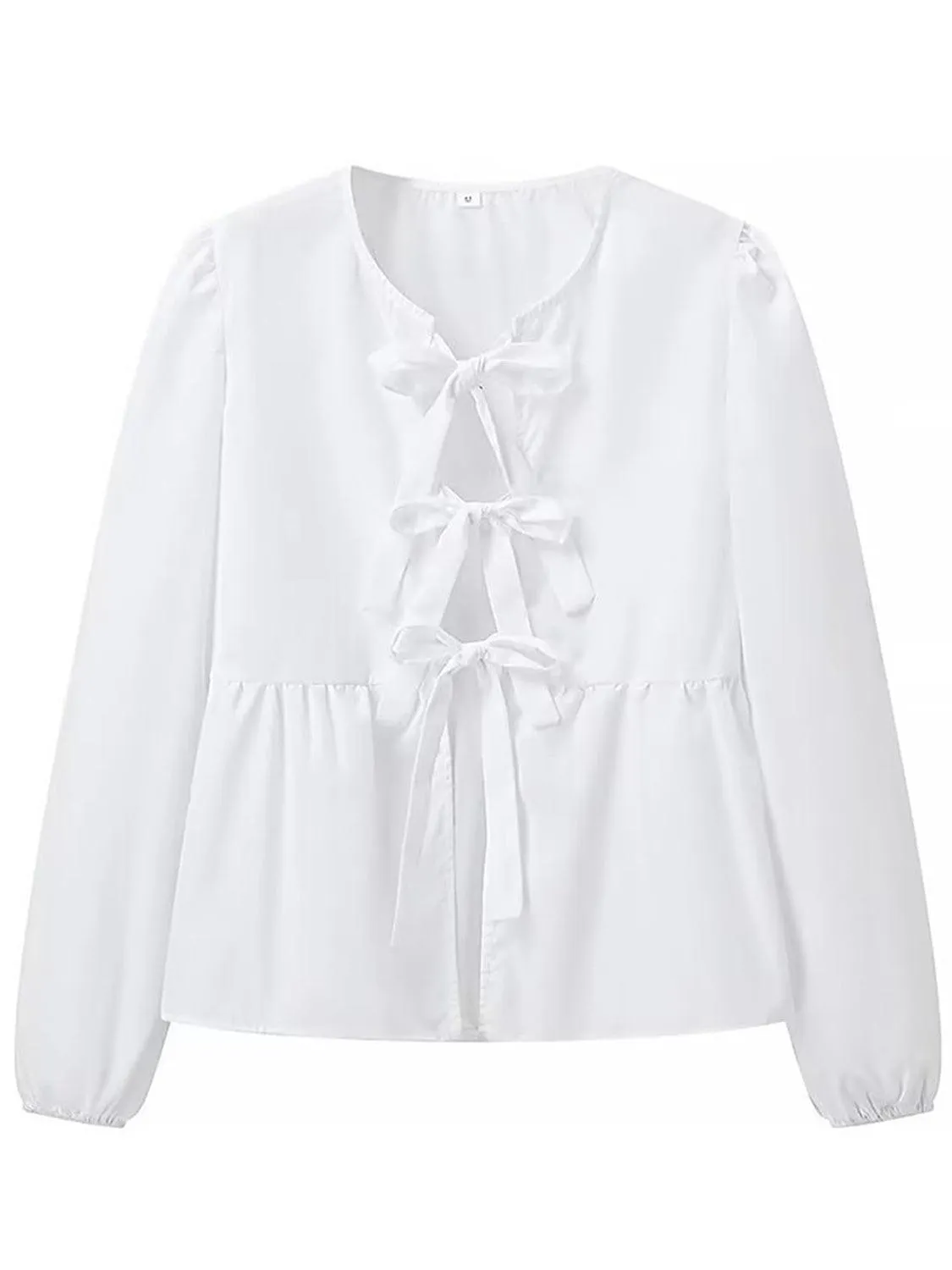 Open Tie-Front Long Sleeve Blouse