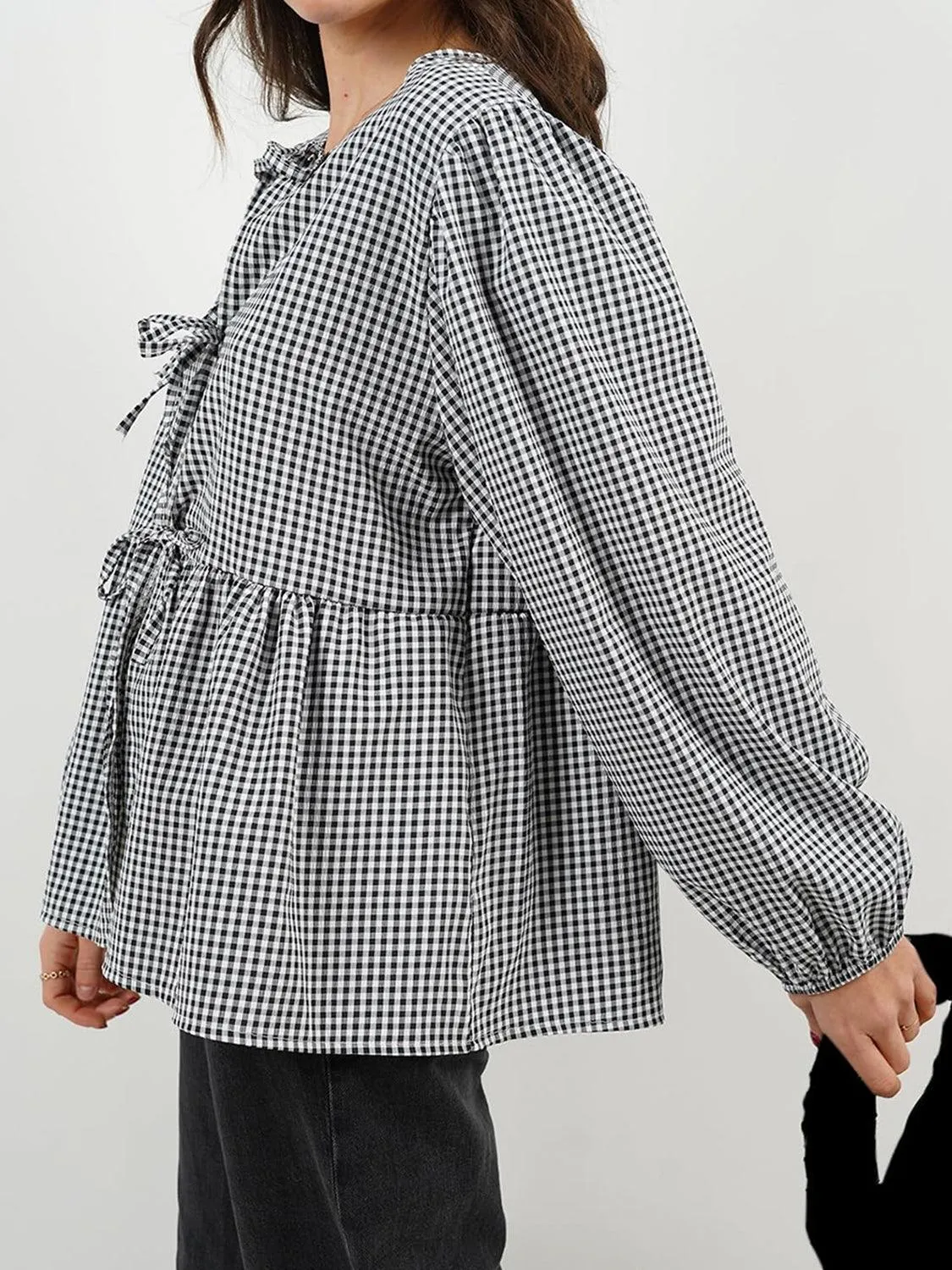 Open Tie-Front Long Sleeve Blouse