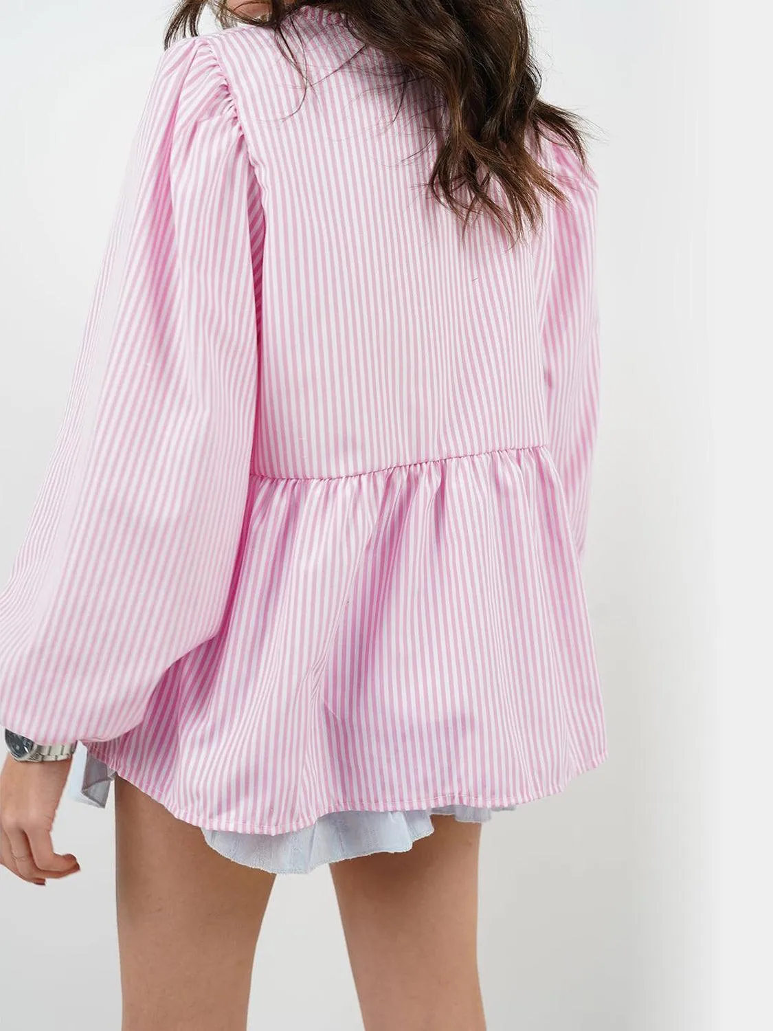 Open Tie-Front Long Sleeve Blouse