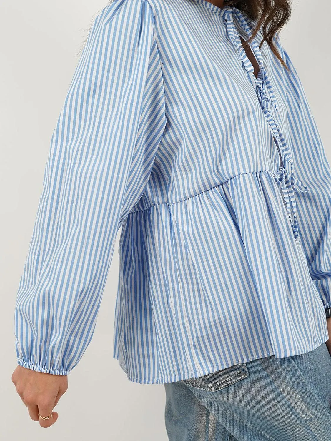 Open Tie-Front Long Sleeve Blouse