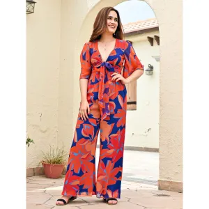 ORDINAREE Multi-Color Tropicana Knotted Jumpsuit