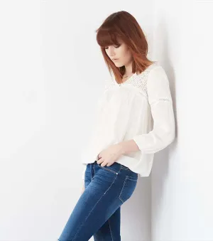 Peasant Blouse with Lace MARSHMALLOW