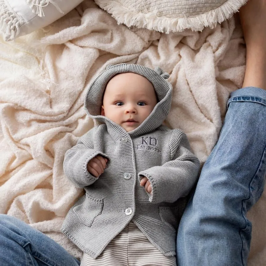 Personalised Cotton Knit Cardigan Grey