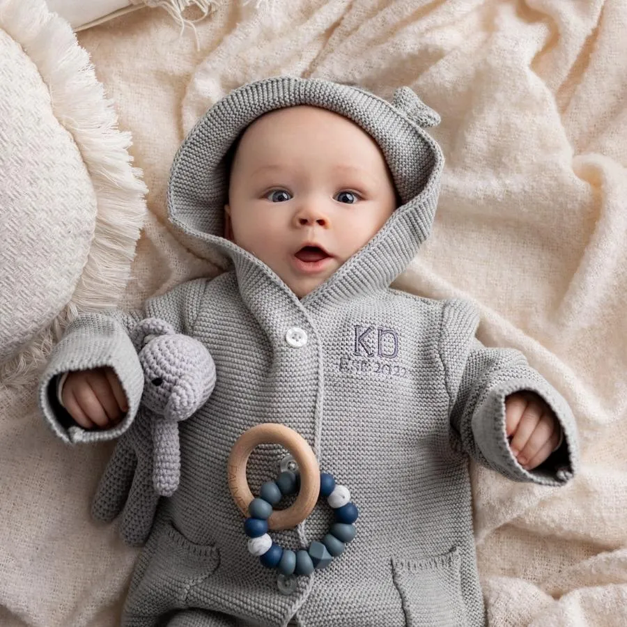 Personalised Cotton Knit Cardigan Grey