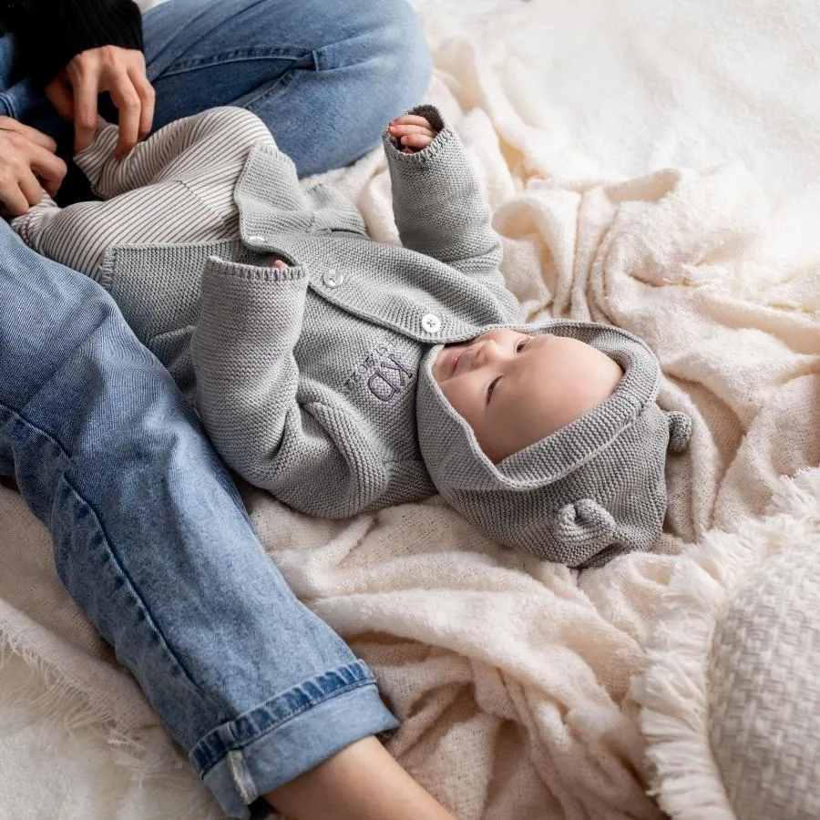 Personalised Cotton Knit Cardigan Grey