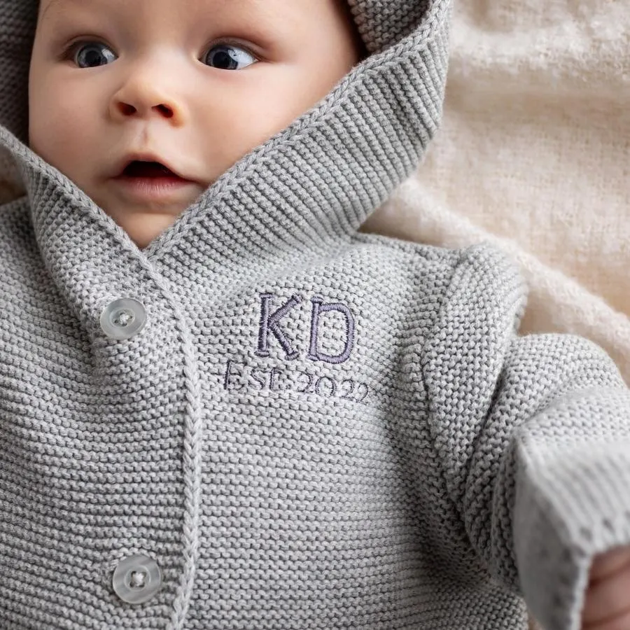 Personalised Cotton Knit Cardigan Grey