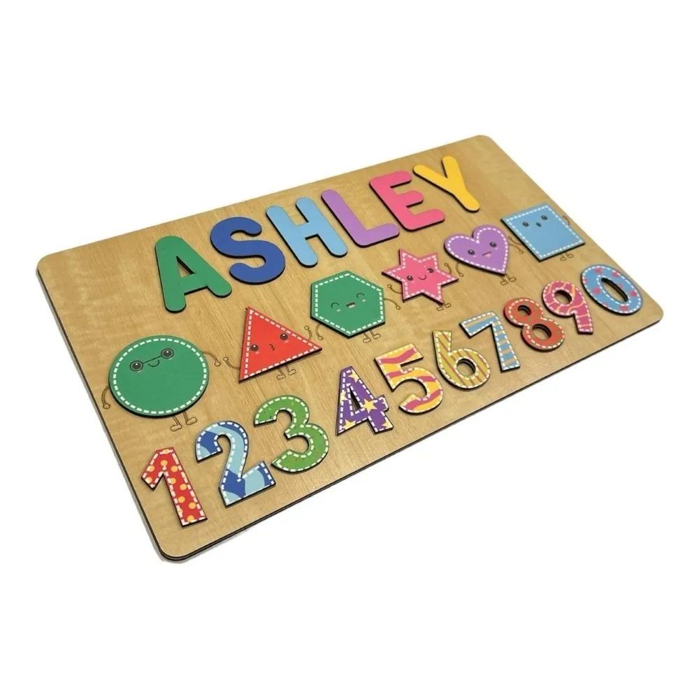Personalised Wooden Name Puzzle- Shapes & Numbers - Vibrant