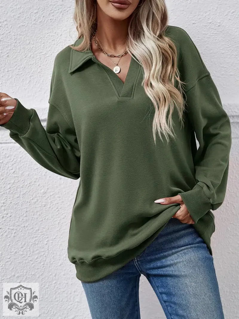 Polo Collar Solid Pullover