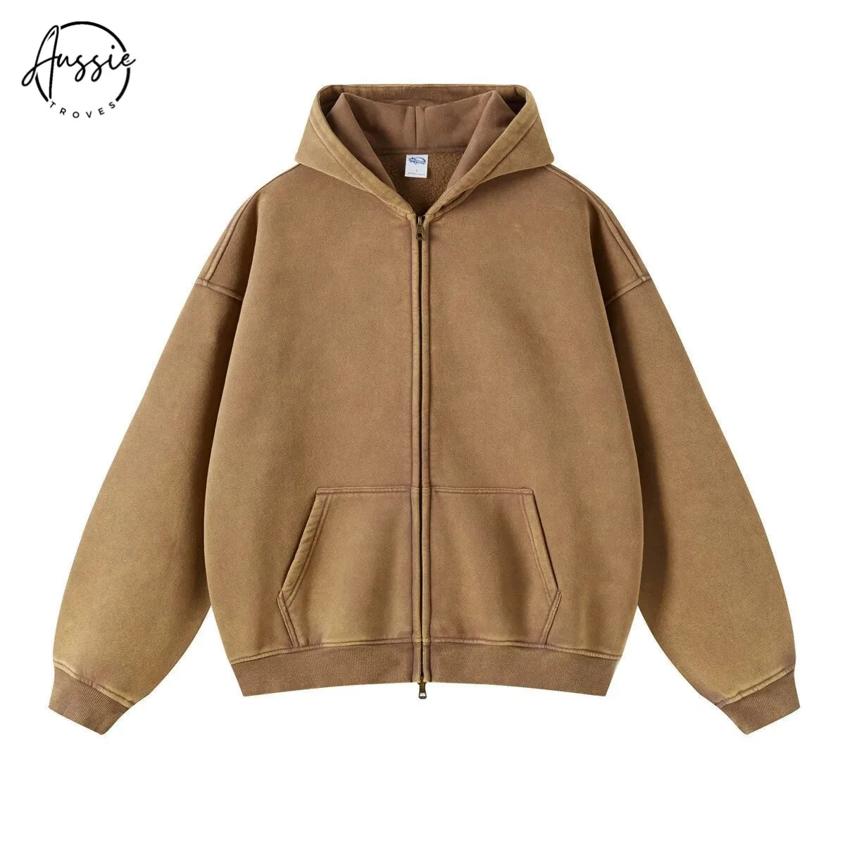 Premium Loose Fit Washed Zip Up Hoodie