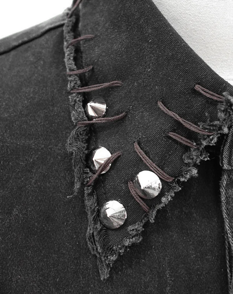 Punk Denim Sleeveless Vest with Pockets / Black Buttons Waistcoat in Alternative Style