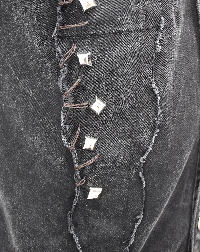 Punk Denim Sleeveless Vest with Pockets / Black Buttons Waistcoat in Alternative Style
