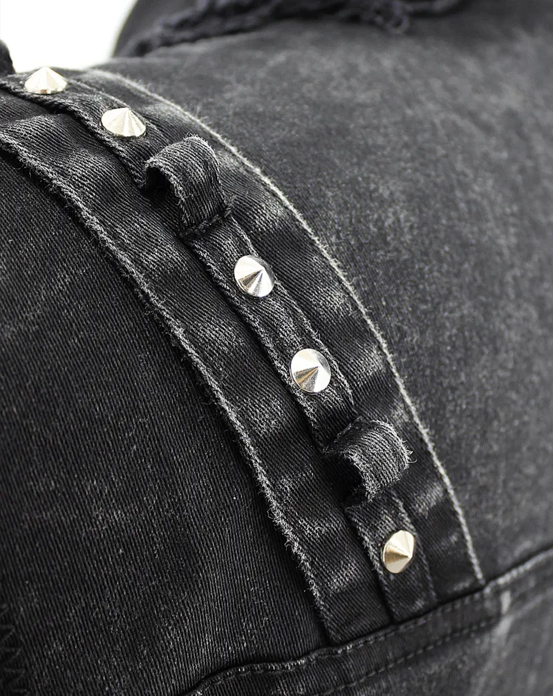 Punk Denim Sleeveless Vest with Pockets / Black Buttons Waistcoat in Alternative Style