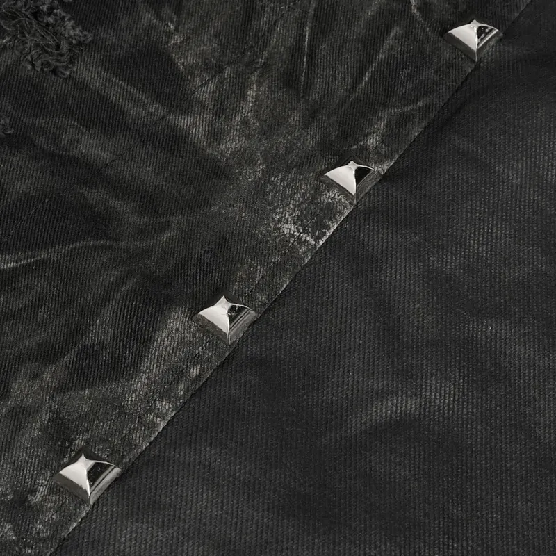 Punk Rock Asymmetrical Distressed Waistcoat / Gothic Mesh Rivets Vest with Pocket
