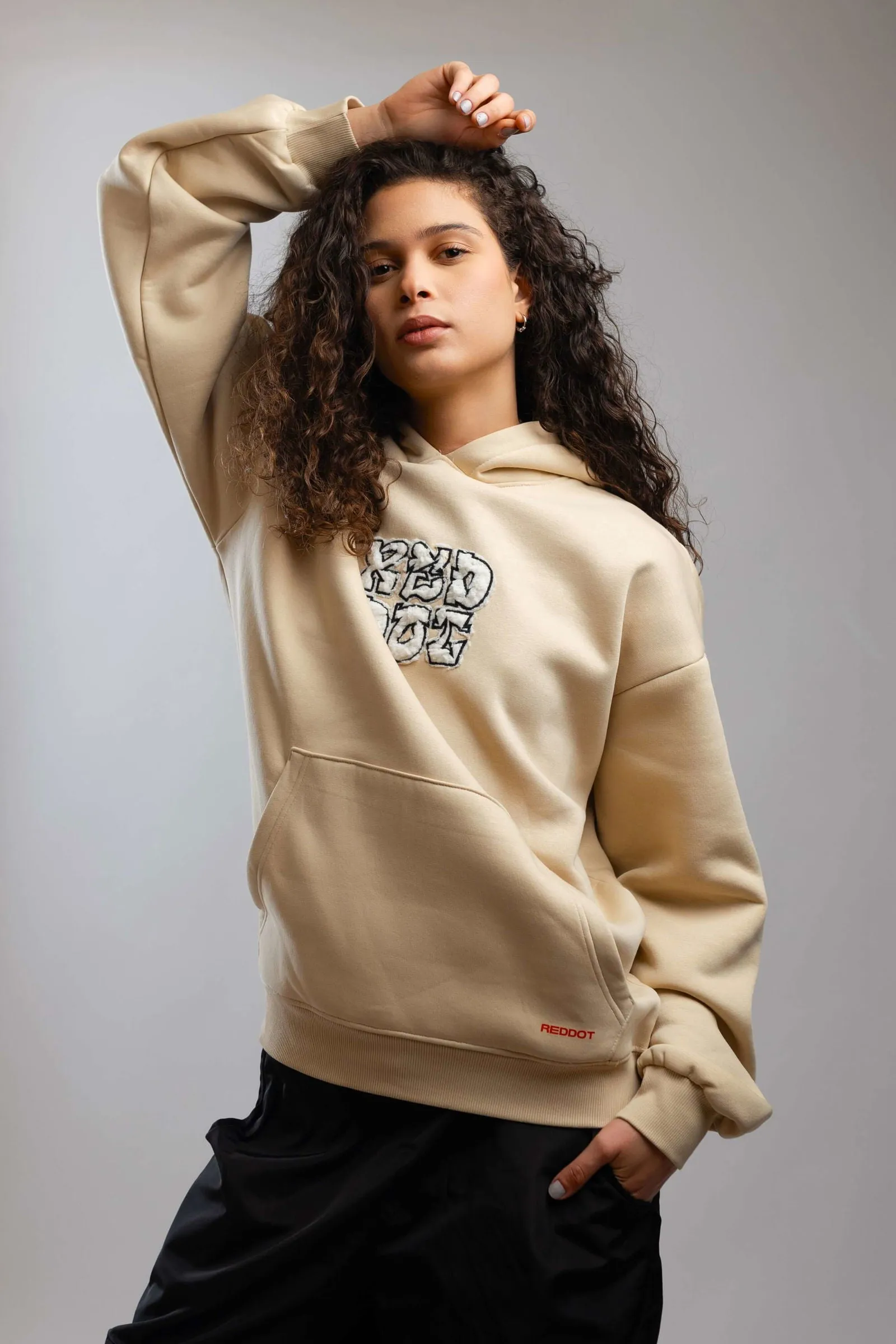 Red Dot Logo Hoodie-Beige