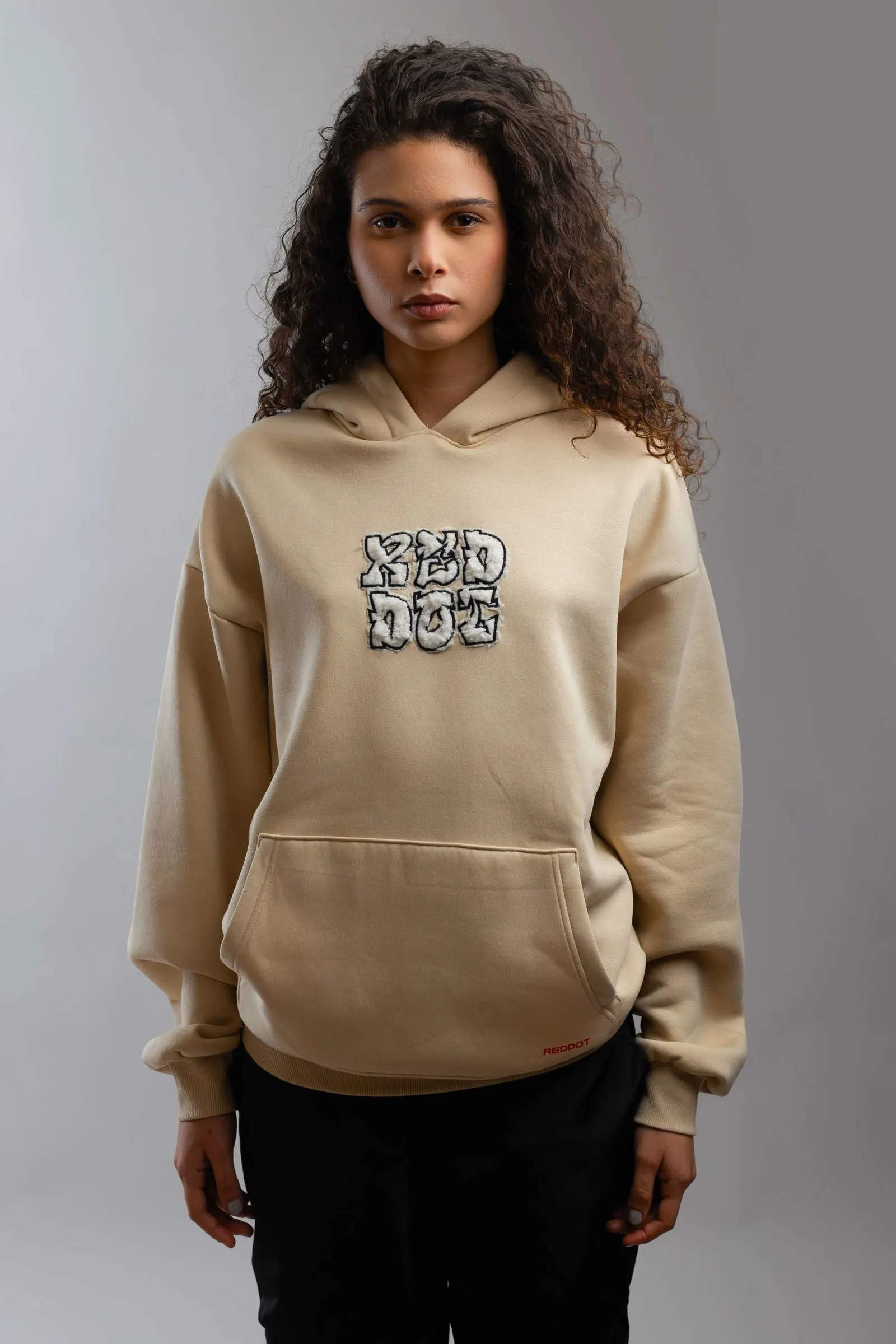 Red Dot Logo Hoodie-Beige