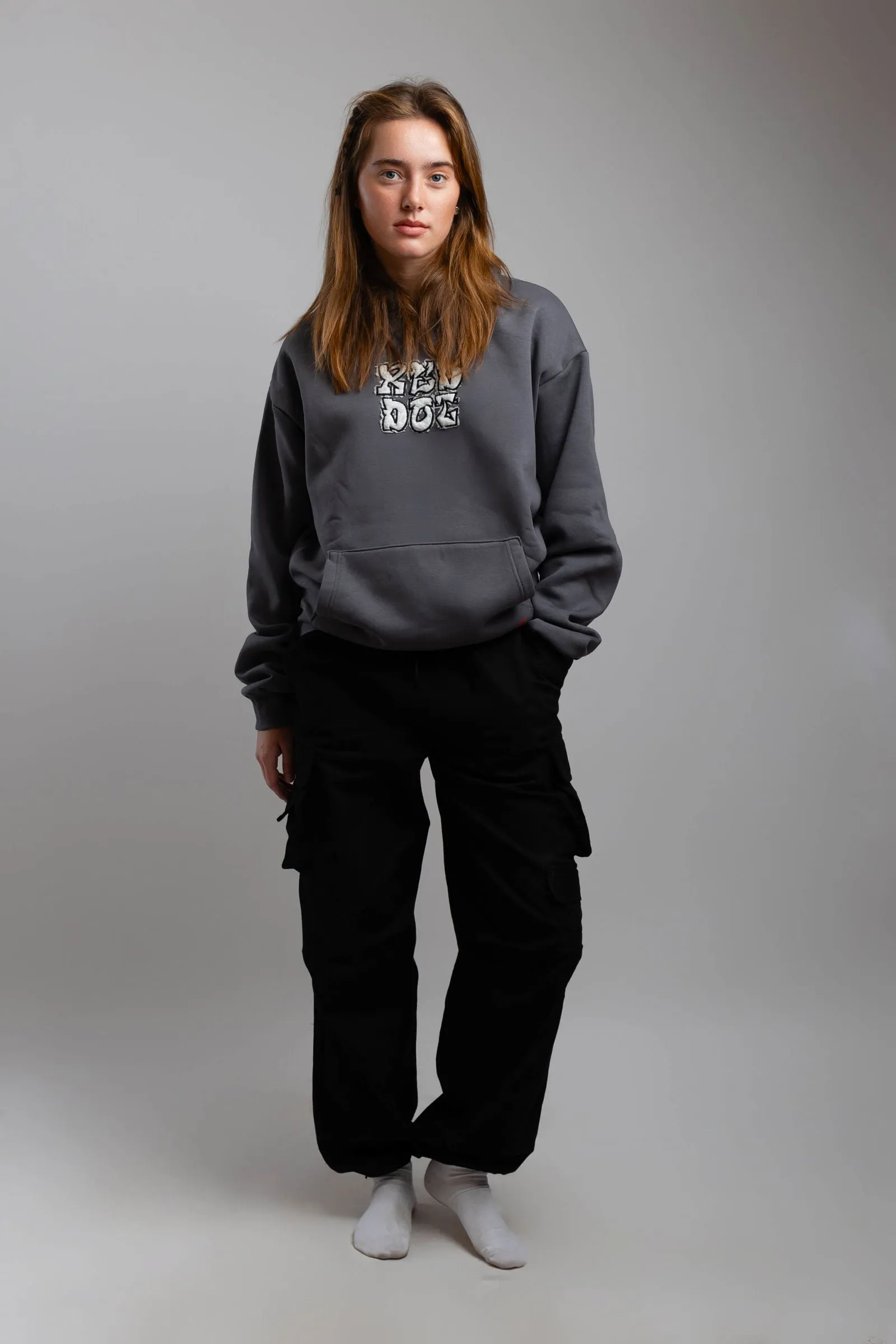 Red Dot Logo Hoodie-Charcoal Grey