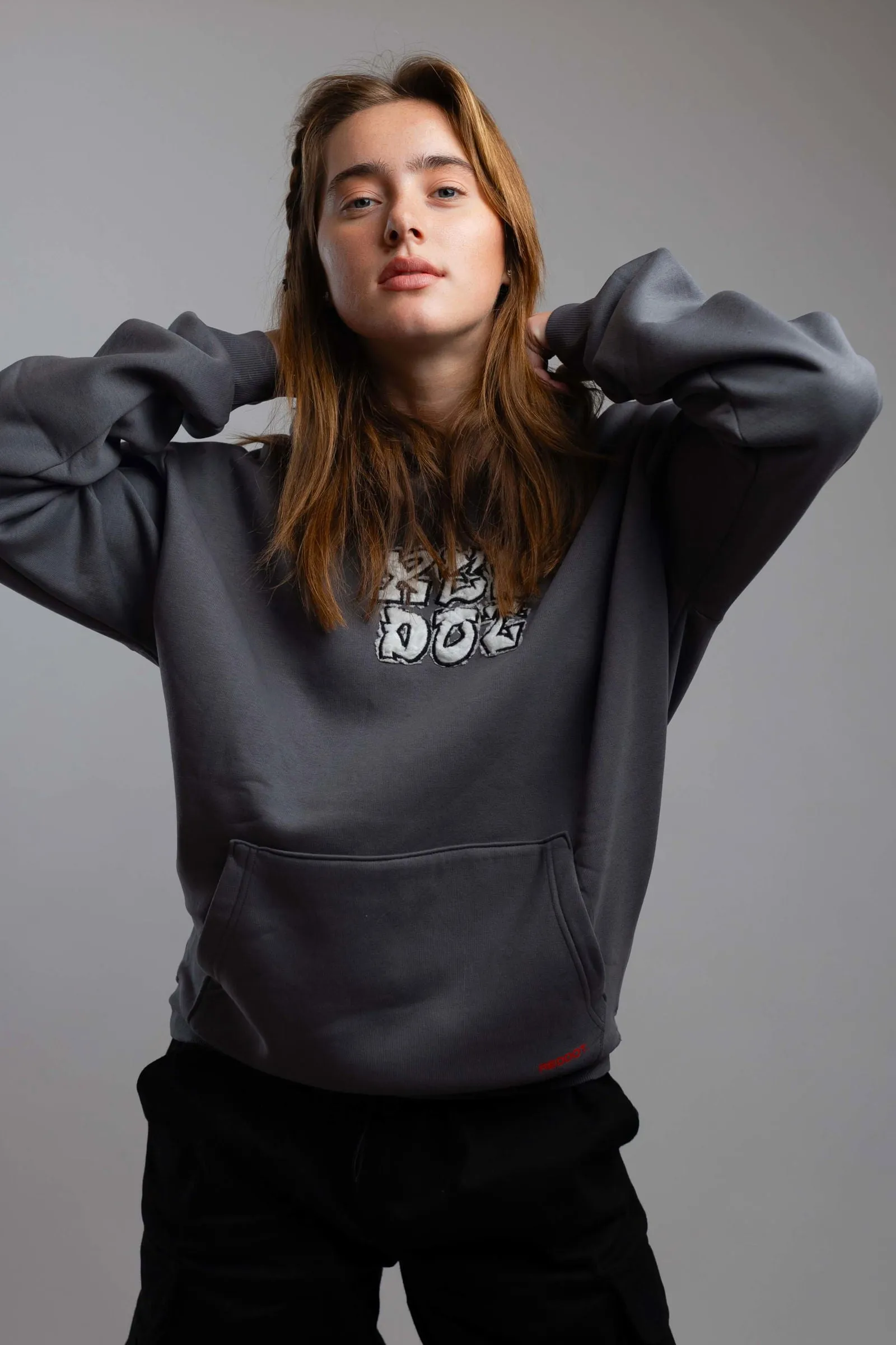 Red Dot Logo Hoodie-Charcoal Grey